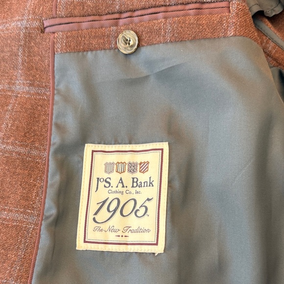 Men's Burgundy Checkered Blazer- Jos A. Bank Tailored Fit Stretch Size 50R - Picture 2 of 6